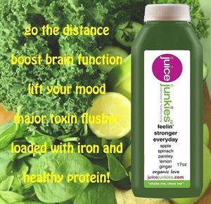 Organic green juice ... lots of spinach and parsley with apple and lemon.  Great for energy and kidney flushing. at Juice Junkies in Fort Worth