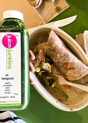 Can’t go wrong with green juice and a delicious wrap lunch at Juice Junkies in Fort Worth