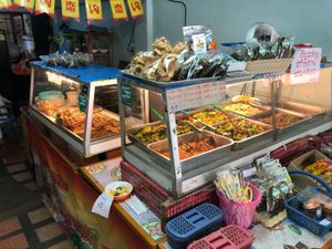  Today selection Rice + 1 item 25 baht, 2 item 30 baht, 3 item 35 baht at Sangwiroon Vegetarian in Chiang Mai