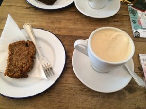 Banana and Walnut Slice with Soya Latte at Hoxton North in Harrogate