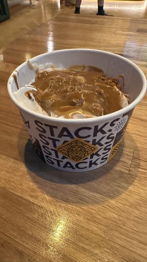 Coconut dairy free yoghurt with biscoff sauce  at Royal Stacks Crown Casino in Southbank