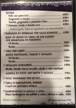 Menu at Loukanikos in Madrid