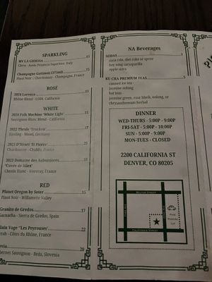 Drink menu  at Pig and Tiger in Denver