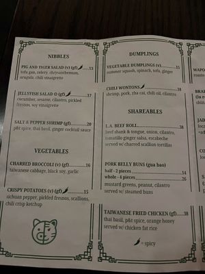 Menu  at Pig and Tiger in Denver
