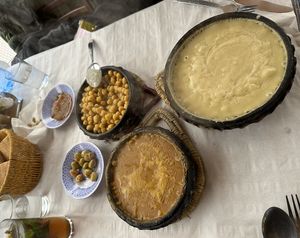 We ordered the chickpeas, white beans and flava bean soup. Was boiling hot, but good!  at Bab Ssour in Chefchaouen