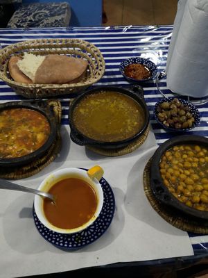 Harira soup, red beans, lentils, chickpeas. at Bab Ssour in Chefchaouen