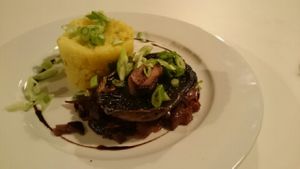 portobello with smashed potatoes and onion marmelade  at Ojero Vegan Bistro in Ostrava