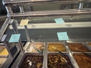 Buffet options with vegan options clearly labeled  at Radhe Pure Veg & Vegan in Oklahoma City