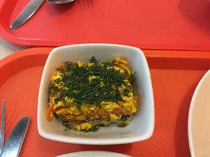 Vegan salmon from carrots with mashed potatoes  at Rada - Red Leopard Mall in Yekaterinburg