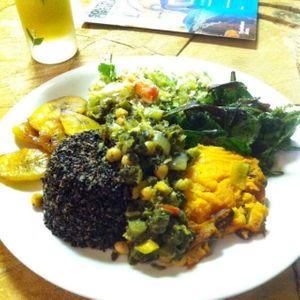 Chickpea and callaloo curry with sweet potato bake at The Calabash of Culture in South East London
