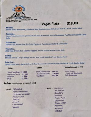 Menu at Ital in Paradise in St Croix