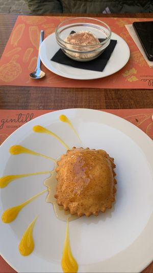 Pineapple cacao mousse (top) and classical sardinian seada (bottom)  at Gintilla in Cagliari