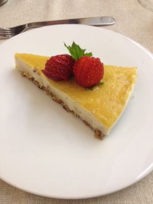 Raw vegan mango and passion fruit cheesecake for dessert  ! at Gintilla in Cagliari