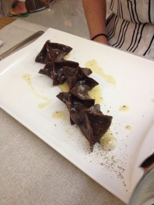Cacao ravioli, vegan and original  at Gintilla in Cagliari