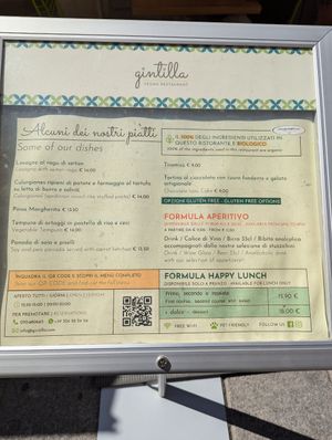 Menu at Gintilla in Cagliari