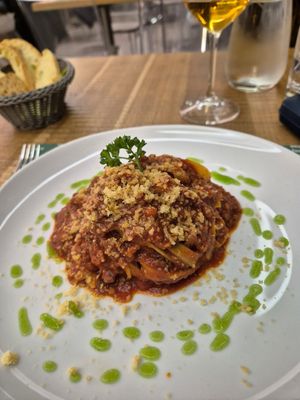 Tagliatelle with seitan ragu at Gintilla in Cagliari