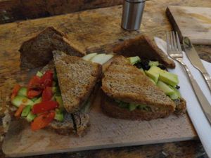 Avocado, pepper and dried tomato sandwiches (vegan) at Dr. Blend in Amsterdam