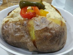 Baked potato with houmous at Meeting House Cafe in Liverpool