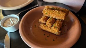 Honey Nut Squash Fritters with 5-spice Aioli at Adelleda in Portland