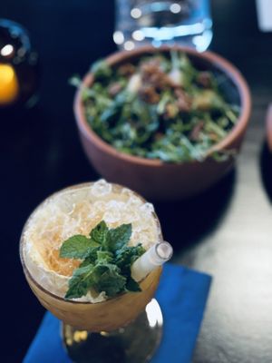 Mocktail and pear saladd  at Adelleda in Portland