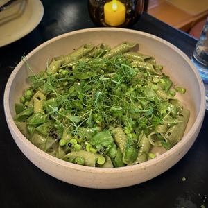 Garganelli with English peas and sugar snap peas  at Adelleda in Portland