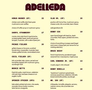 Brunch menu  at Adelleda in Portland