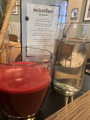 Beet juice with ginger and turmericc  at Butterface in Las Vegas