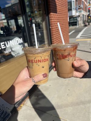 iced lattes (oatmilk and almond milk available)  at Reunion in Boston