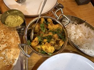 Uttapam and aloo gobi. Yum!  at Annapurna Bhavan in New York City