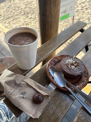 Cacao water (vegan) & mouse (vegan). Recommend the mouse!!!!  at Mexicolate in Nayarit