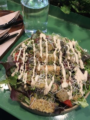 Caesar salad with tofu “chicken” and tempeh “bacon”   at PLANT SHACK Valencia in Valencia