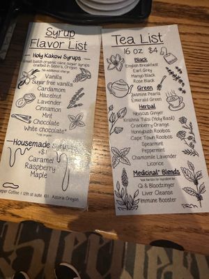 Syrups list at Sleeper Coffee in Astoria