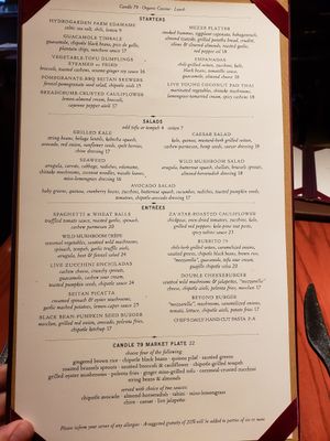 Lunch menu at Candle 79 in New York City