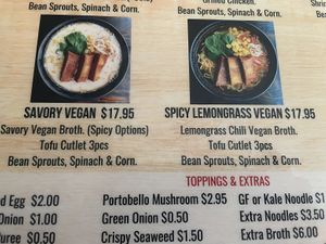 Two main vegan options  at Ramen Izakaya NoHo in Los Angeles