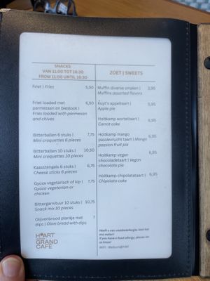 Menu  at H'ART Museum Grand Café in Noord-holland