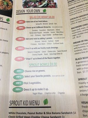 Salad, wrap or bowl at Sprout Vegan 2.0 in Baltimore