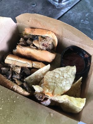 Chicken cheesesteak and tortilla chips  at Sprout Vegan 2.0 in Baltimore