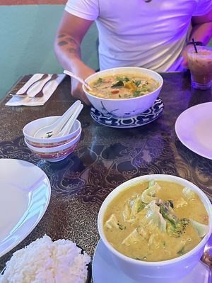 vegan curry with tofu and tom kha soup  at New Chiang Mai in Hilo