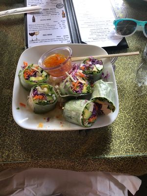 Summer rolls with tofu and pineapple sweet and sour sauce. at New Chiang Mai in Hilo