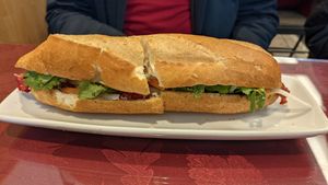 Bbq seitan sandwich at Petit Marche Vege in Montreal