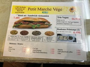Menu  at Petit Marche Vege in Montreal