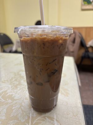 Iced coffee with soy milk   at Petit Marche Vege in Montreal