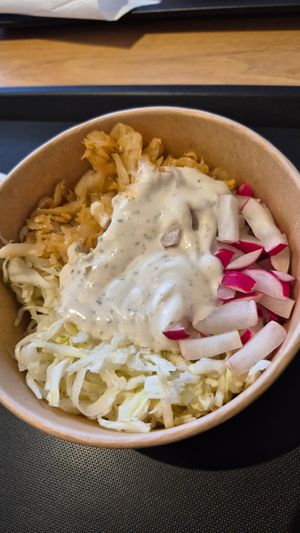 Salad with vegan dressing at Restavracija Jamuna in Ljubljana