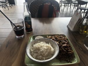Vegan shawarma with rice  at Cafe Optimi in Eilat