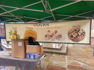 The Field of Olives Vegan Banner @ Chester Vegan Market Oct 2025. at The Field of Olives in England