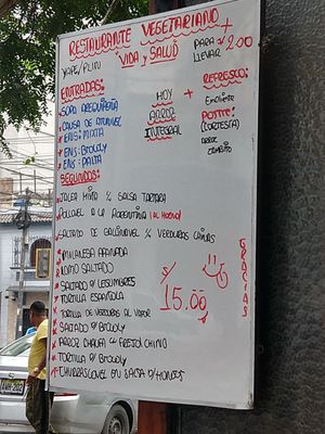 Menu of the day, Saturday May 2023 at Vida y Salud in Lima