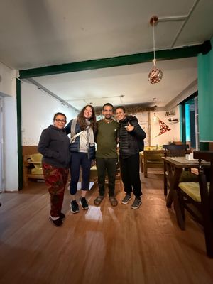 Happy costumers with chef. at The Old Vegan Central in Kathmandu