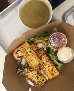 Tofu salad with lentil soupp  at House of Hummus Mediterranean Cafe in Cumming