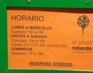 horarios at El Plato Reberde in Zaragoza