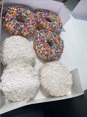 Coconut cream and Sprinkles Doughnuts   at Beechwood Doughnuts in St Catharines
